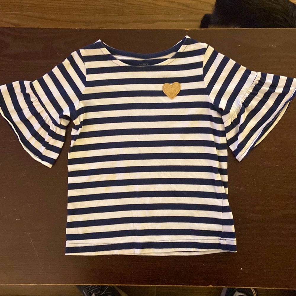 Navy and white striped shirt with bell sleeves